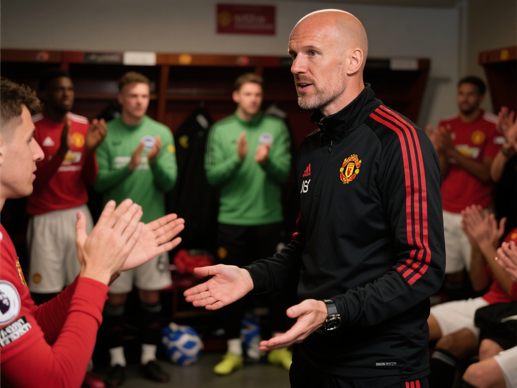 滕哈格赛后激励演讲，获布莱顿战后更衣室热烈掌声